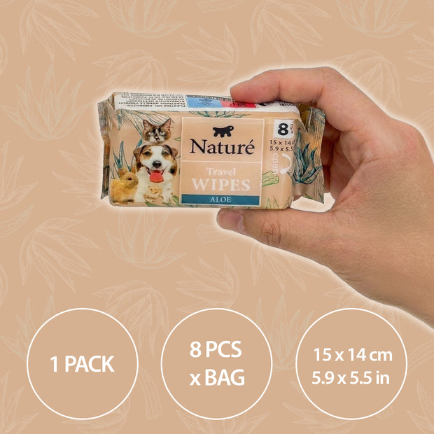 LINGETTES DE VOYAGE NATURÈ POUR CHIENS ET CHATS (x8)