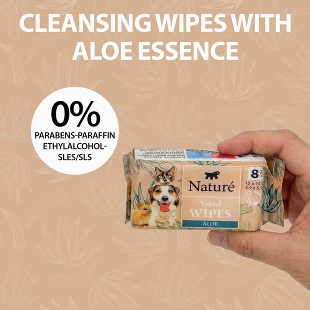 LINGETTES DE VOYAGE NATURÈ POUR CHIENS ET CHATS (x8)